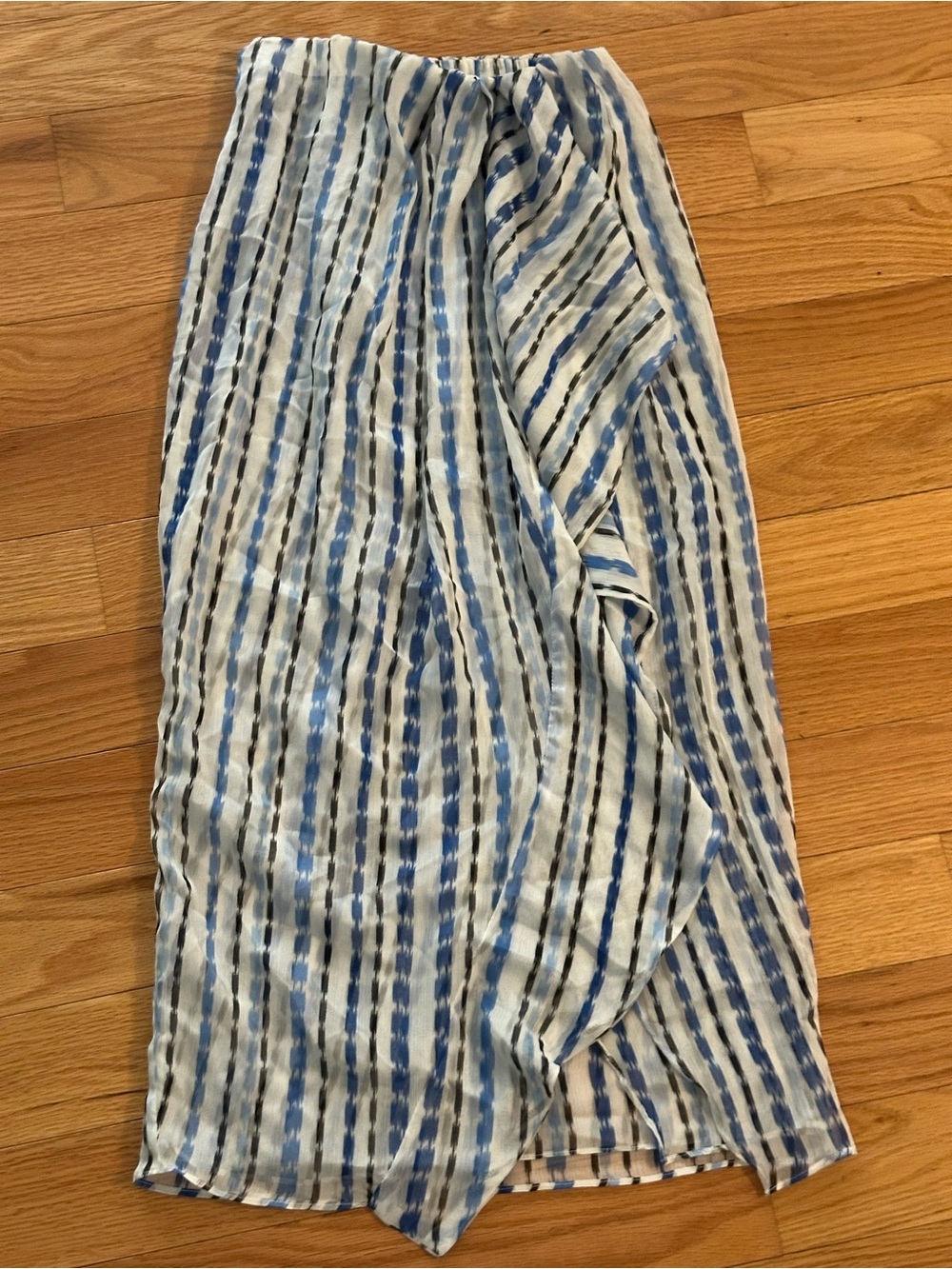Misa Los Angeles Blue and White Striped Wrap Maxi Skirt